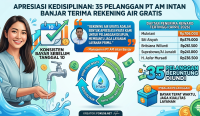 PT Air Minum (PTAM) Intan Banjar (Perseroda) kembali membagikan reward berupa pembebasan biaya rekening air selama satu bulan kepada 35 pelanggan beruntung untuk periode April 2026.