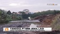 Tanggul kolam limbah PT MMI di Desa Rantau Bakula kembali jebol.