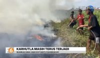 Karhutla kembali melanda Kabupaten Banjar. Warga dan anak-anak ikut memadamkan api yang mendekati persawahan